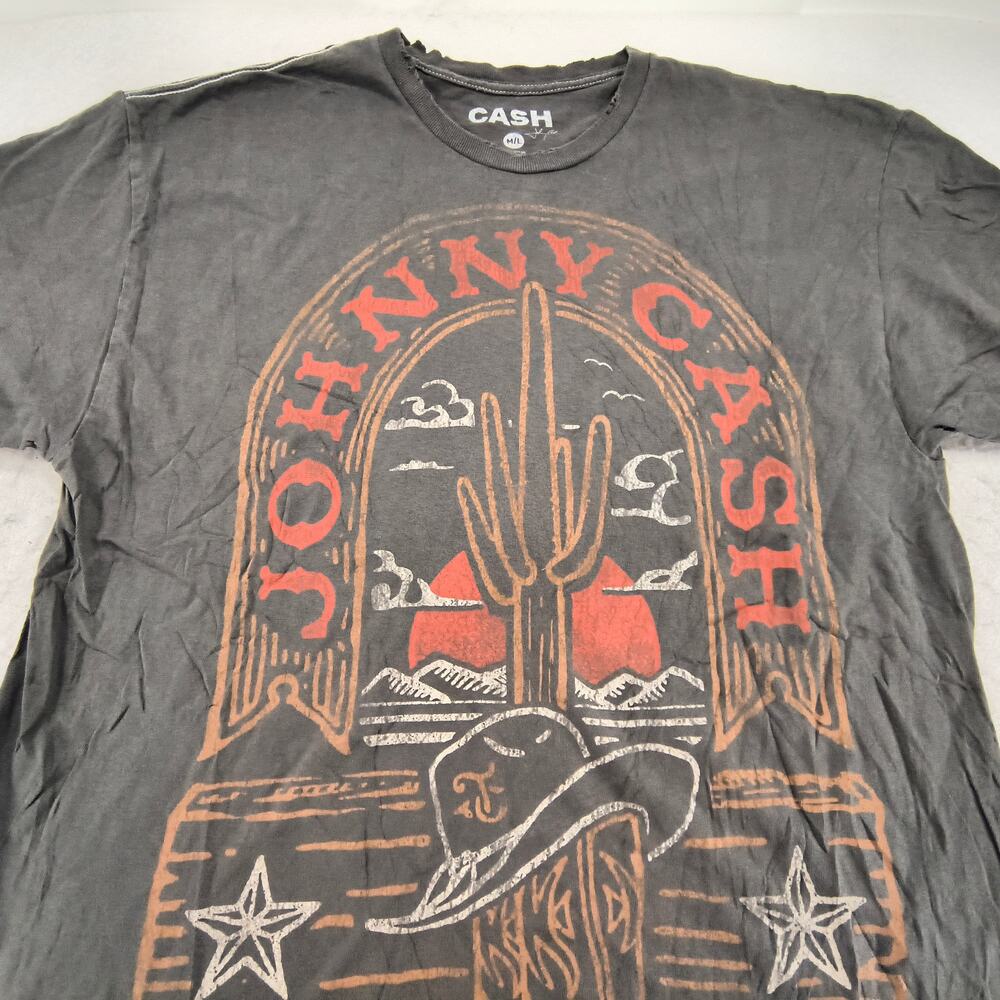 Johnny Cash Band Crew Neck Short Sleeve Graphic Shirt Mens Size Medium M Gray